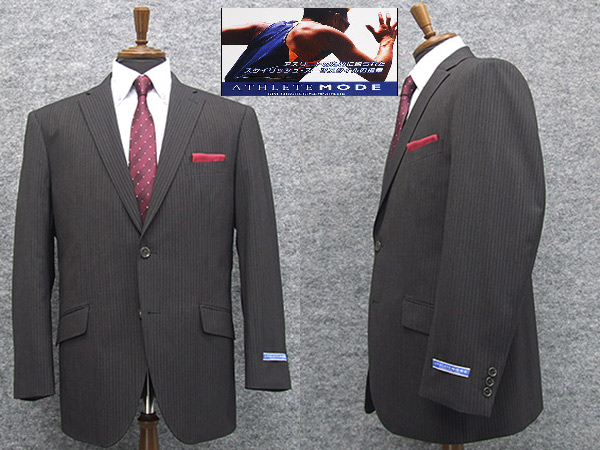 アスリートスーツ ２パンツスーツ 春夏物 セミスタイリッシュスーツ グレー縞 シングル2ボタン [BB体] メンズスーツ ATH257-18